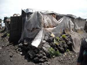 This is the kind of home that women, children and their famillies live in in the IDP Camps 