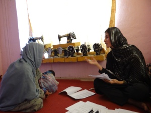 WfWI participant discusses vocational training with an instructor.